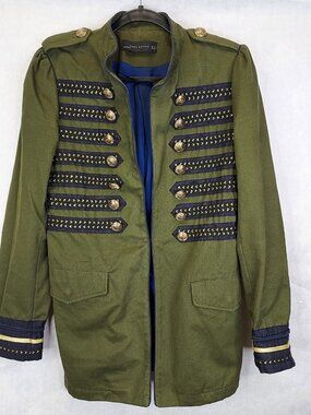 Zara Woman Military Jacket Sz M Open Blazer Marching Band Parade Classic Chic